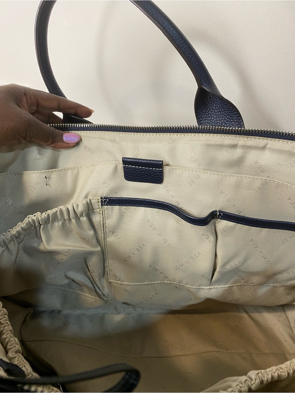 Jem + Bea Navy Leather Baby Tote Bag with Dual Top Handles - Picture 9 of 13